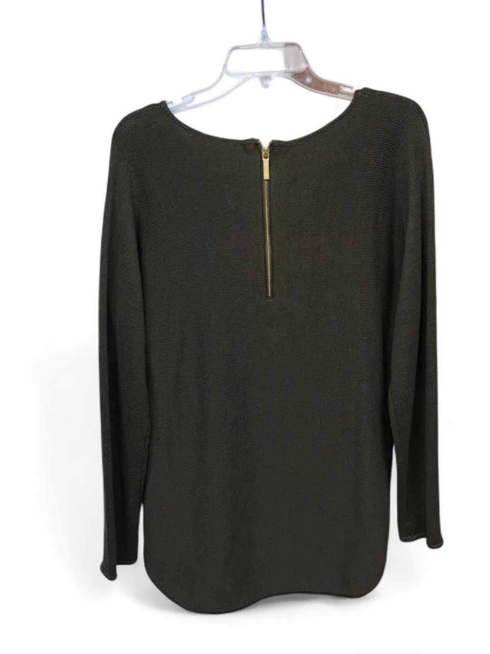 Michael Kors Olive Green Ribbed High-Low Sweater with Back Zipper - Small - Picture 7 of 7